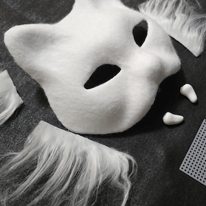 DIY Therian Felted Cat Mask Base Kit: Blank White Base with Fangs image 3