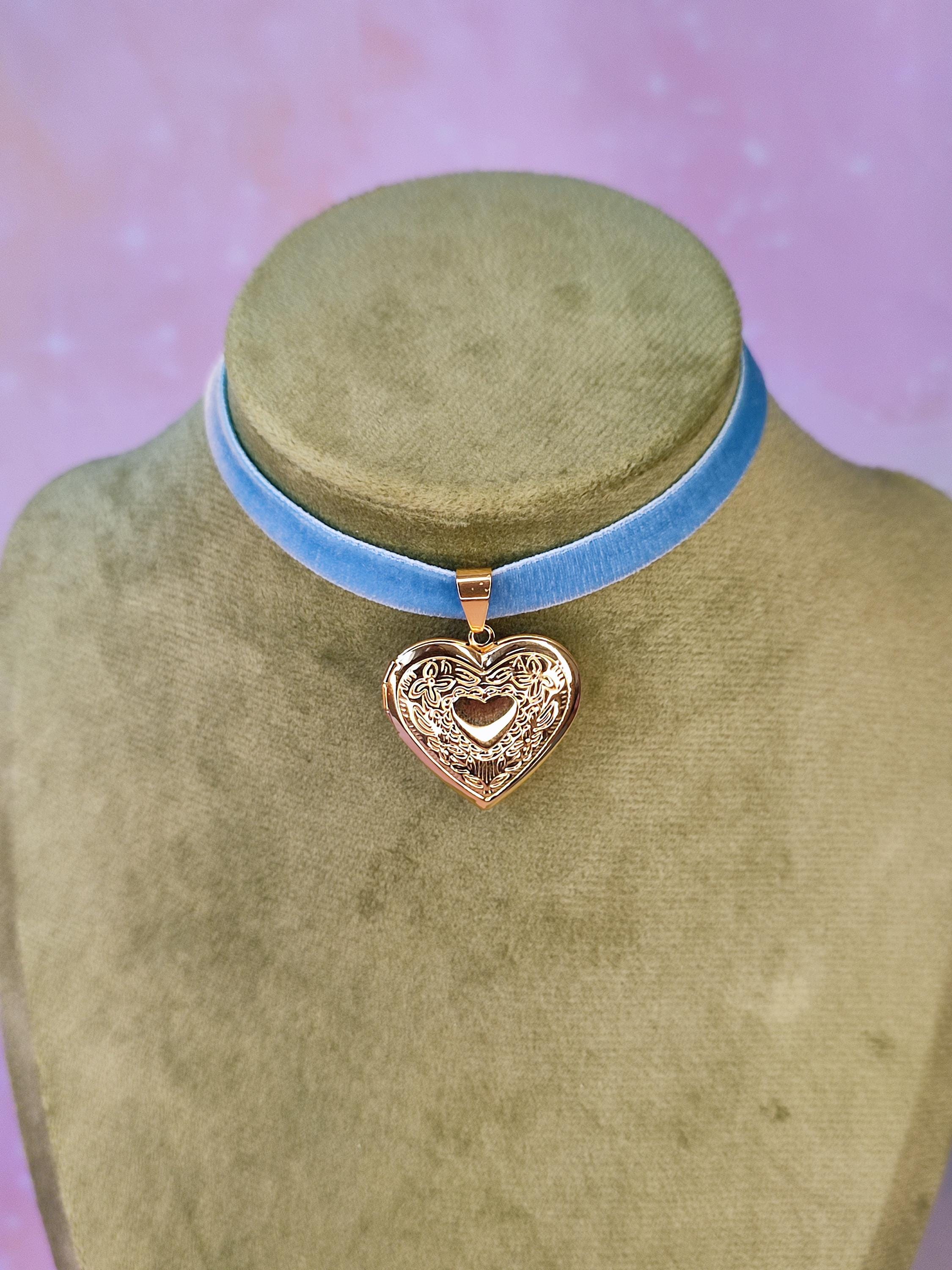 Heart-shaped Locket Stretch Choker Made of Velvet Ribbon in Various ...