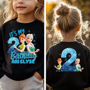 two pictures of a little girl wearing a birthday shirt