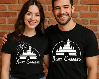 Just Engaged Shirt, Disney Couple Shirts, Disneyland Couple Tee, Bride Groom Shirt, Engagement Ring Tee, Solitaire Ring Shirt