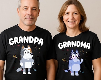 Blue Grandma Grandpa Shirt Family Matching Party Tee Papa and Nana tee Blue Grandpa Gift Shirt Birthday Team Family Shirt Cartoon Style Tee