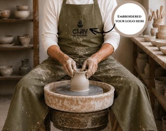 Custom Embroidered Pottery Apron, Personalized Adjustable Unisex Canvas Apron With Split-Leg For pottery, Gardening, and Woodworking