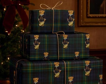 Inpakpapier Tartan polobeer | Geruite cadeauverpakking, briefpapier voor de feestdagen | Ralph Lauren Kerstmis