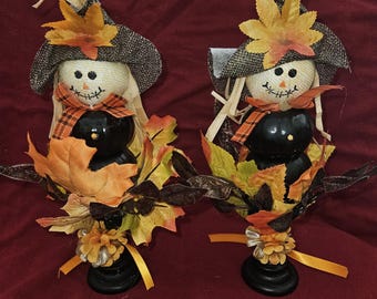 Fall Decoration - Scarecrow -  Centerpiece - Gray Hats