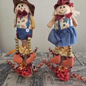 Fall Decoration - Scarecrow Figurines -  Centerpiece - Dark Hats v2