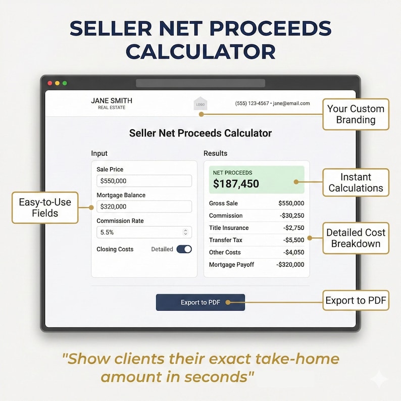 Real Estate Agent Calculator | Seller Net Sheet, Listing Tool (digital Download) - Etsy