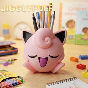 Portapenne e portavaso Jigglypuff, organizer da scrivania con portamatite e vaso per piante grasse stampato in 3D