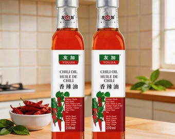 Youjia Chinese Chili Oil, 2 x 210ml Glass Bottles, Bold Spicy Finishing Oil Set