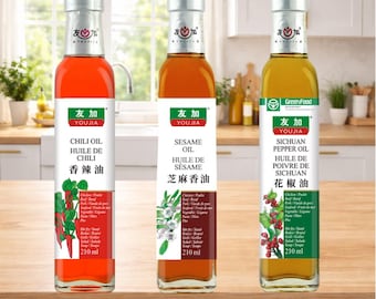 Youjia Chinese Seasoning Oil Set, Sesame, Chili, Sichuan Pepper (3 x 210ml)