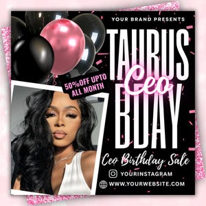 Taurus CEO Birthday Flyer, Zodiac Season Flyer, Hair Stylist, Lash, Nail Tech