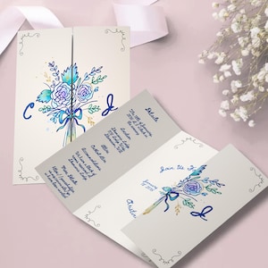 Gatefold bruiloft uitnodigingssjabloon, grillige gevouwen kaart bruiloft details, islamitisch trouwprogramma en briefpapier, saliegroen nodigt uit