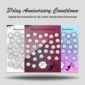 Calendario del conto alla rovescia per l'anniversario: design moderno e minimalista (download digitale)