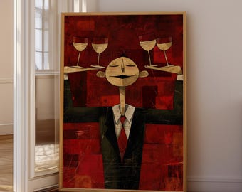 Bar Server Wall Art, Expressive Bartender Illustration, Cocktail Bar Decor, Printable Wall Art, Digital Download