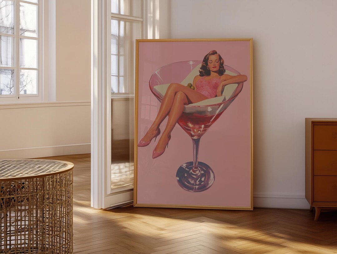 Retro Pin up Cocktail Wall Art Print, Vintage Martini Woman ...