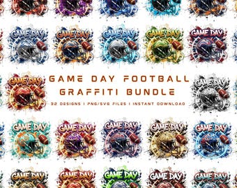 Game Day Football Graffiti Art | 32 Team PNG SVG Designs (Digital Download)