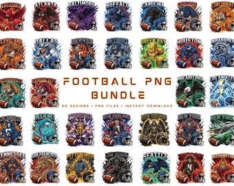 32 Football Mascot PNG Bundle: Game Day Team Designs (Instant Download)
