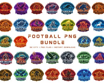 Football PNG Bundle: 32 City Mascot, Sports Clipart (Digital Download)
