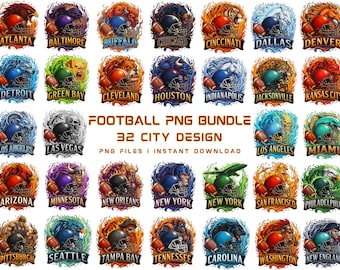Football PNG Bundle | 32 City Mascot Designs | Sports Clipart | Digital Download | 3600x3600 Transparent Background