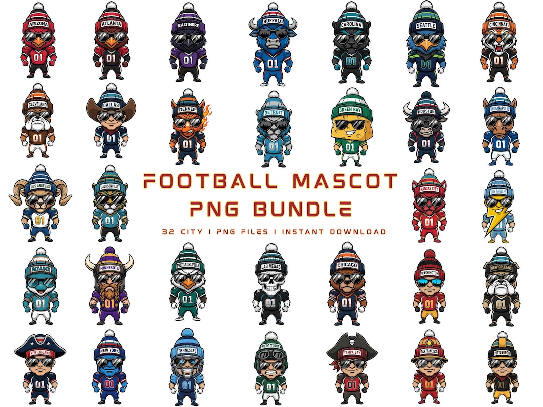32 Football Mascot Clipart Bundle, Game Day PNG (digital Download) - Etsy