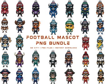 32 Football Mascot Clipart Bundle, Game Day PNG (Digital Download)