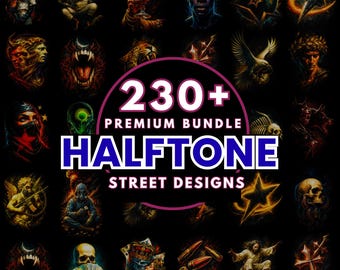 230+ Halftone Street Art Designs, Urban Graphics Bundle (PNG, A2 A3 A4) (Digital Download)