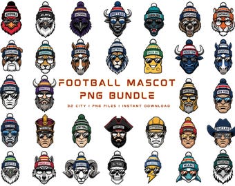Football Mascot PNG Bundle: 32 City, Sports Clipart (Digital Download)