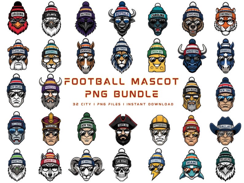 Football Mascot PNG Bundle: 32 City, Sports Clipart (digital Download ...