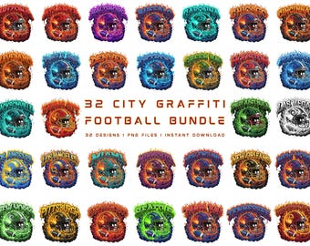 32 City Graffiti Football PNG SVG Bundle | Fire & Flame Digital Art | Digital Download