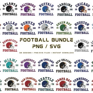 32 FOOTBALL PNG/SVG Bundle | Team Inspired Football Helmet Designs (Instant Download)
