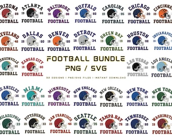 Pacchetto di 32 PNG/SVG FOOTBALL / Design di caschi da football ispirati alla squadra (download immediato)