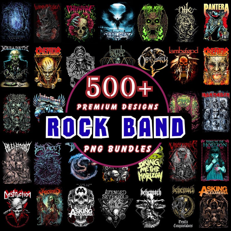 500+ Rock Band T-Shirt Design Bundle PNG | Music Shirt Graphics | Digital Download image 1