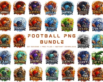 Football PNG Bundle: 32 Sports Team Designs, Flame Helmet (Digital Download)