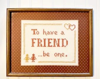 Vintage Framed Cross Stitch | Cottagecore Wall Art | Folk Embroidery Decor | Nostalgic Home Decor