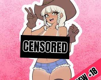 Cowgirl Pinup Sticker | Kiss-Cut Viny l Aufkleber | NSFW Sticker 3"x4" 4"x6"6"x8" 8"x10"