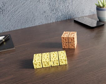 CheeseCube Infinity Cube – 3D printable STL, Print-In-Place Fidget Toy, Cheese Texture Desk Fidget, instant download, hobby license