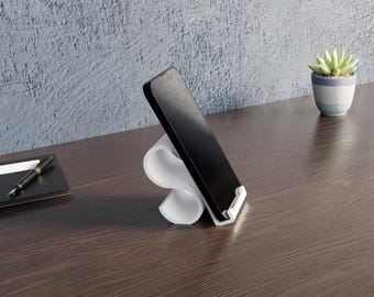 WaveDock Phone Stand — 3D printable STL, Modern Desk Phone Holder, Minimal Wave Design, instant download, hobby license