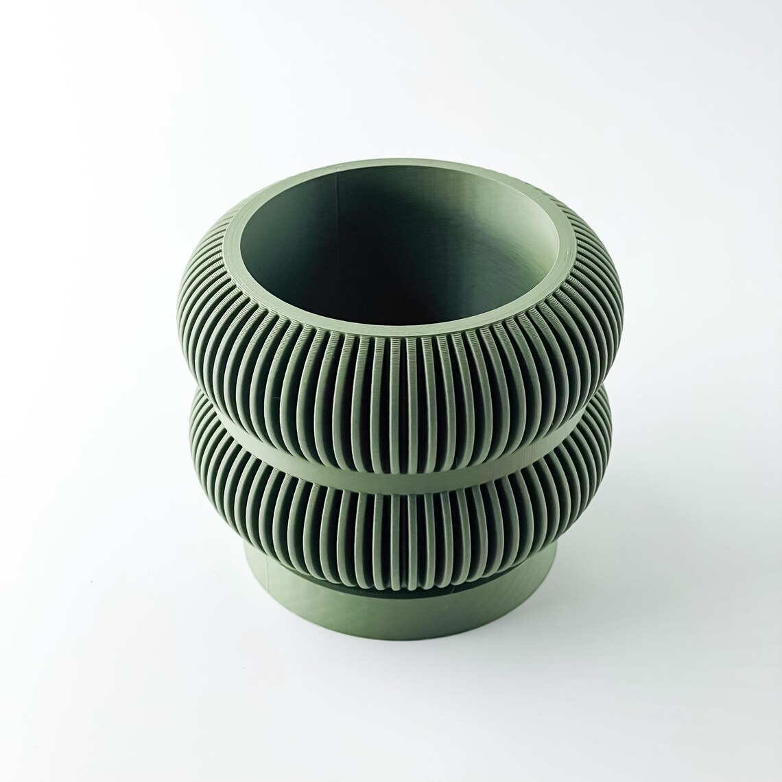 Modern Ribbed Planter | Sage Green Hourglass Pot | 3D Printed Succulent ...