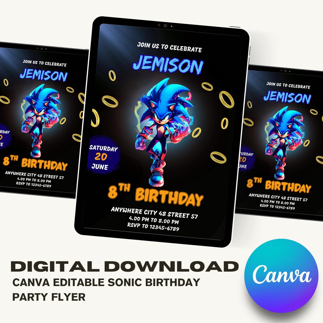 Sonic Birthday Party Flyer | Custom Canva Template | Digital Download ...