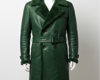 Gabardina de piel de oveja verde para hombre / Abrigo de piel de oveja auténtica