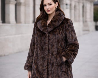 Women’s Brown Real Mink Coat | Luxury Genuine Mink Winter Jacket | Warm Designer Fur Outerwear