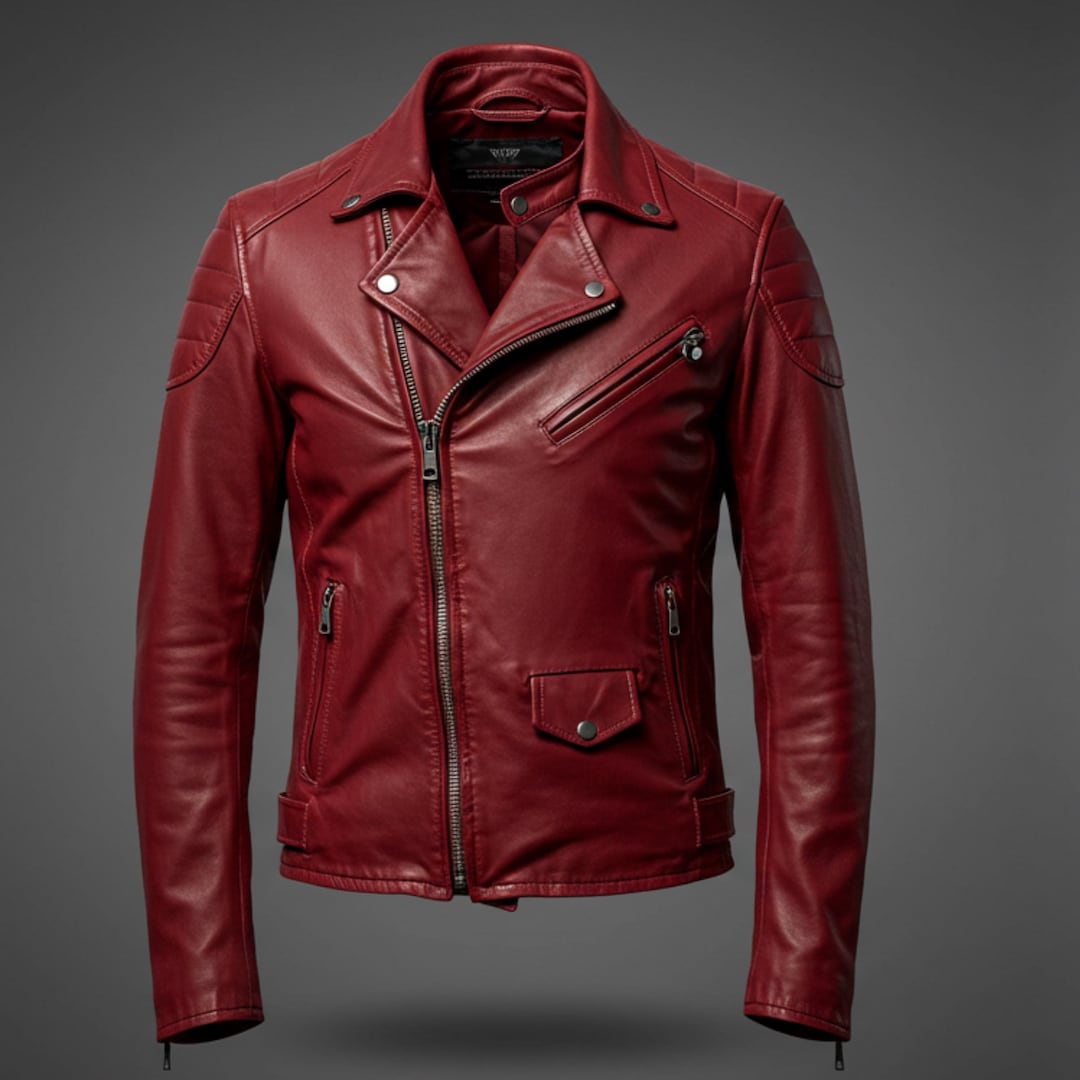 Men’s Red Leather Biker Jacket Genuine Lambskin Slim Fit Moto Coat — free download