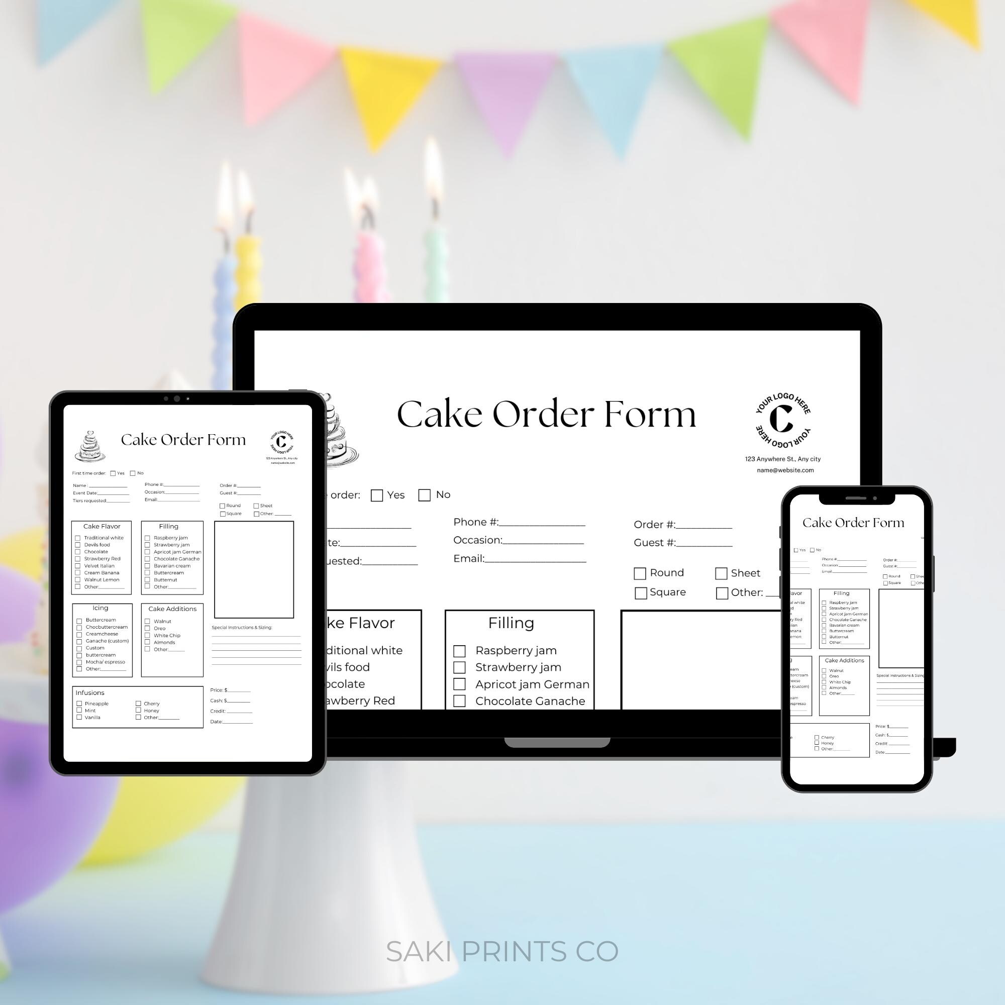 Editable Cake Order Form, Bakery Sheet, Canva Template (A4, US Letter ...