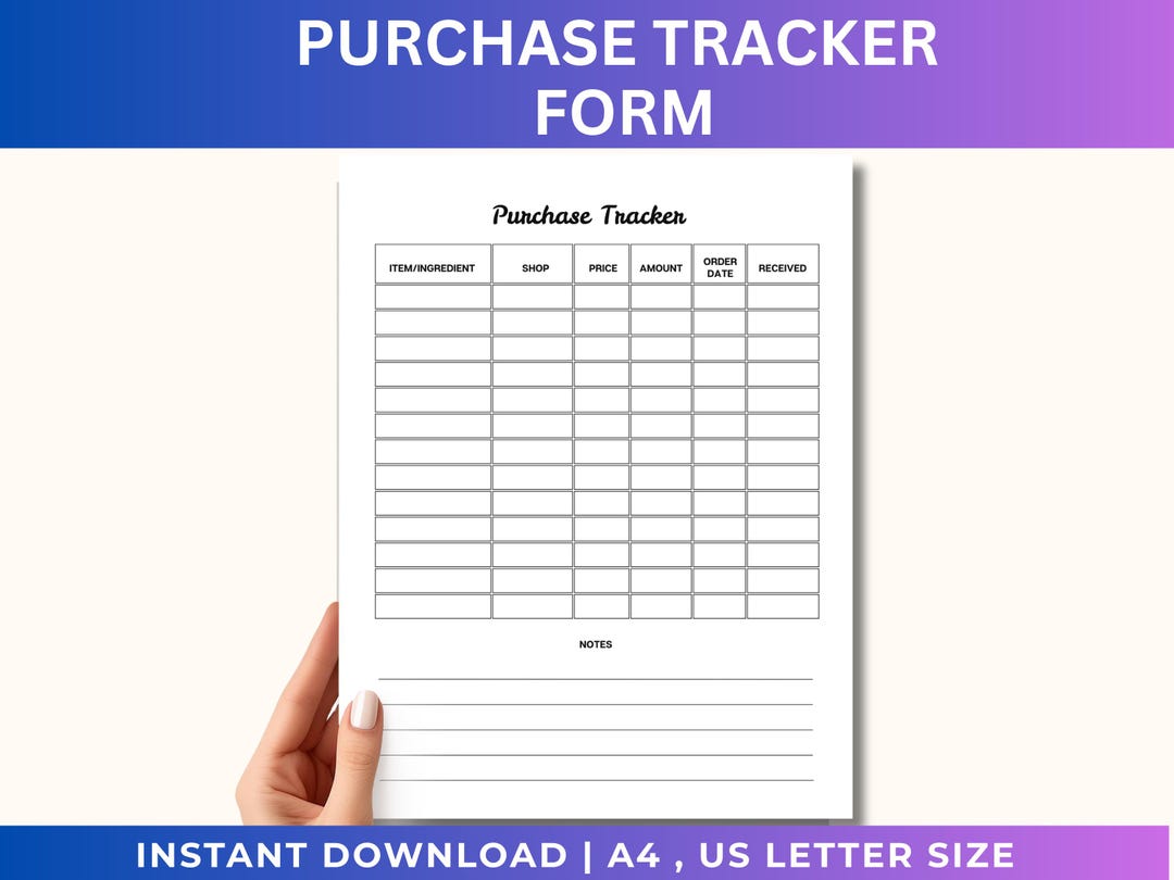 Government Purchase Log Examples Purchase Tracker Form Printable, Order Tracker Sheet, Shopping Log ...