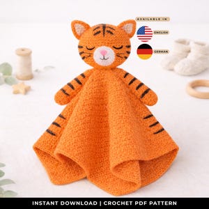 Crochet Tiger Lovey Blanket Pattern | Beginner Friendly Security Baby Toy (English, German)