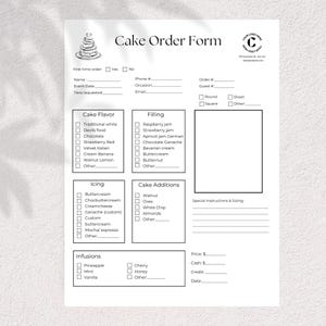 Cake bakery order form template