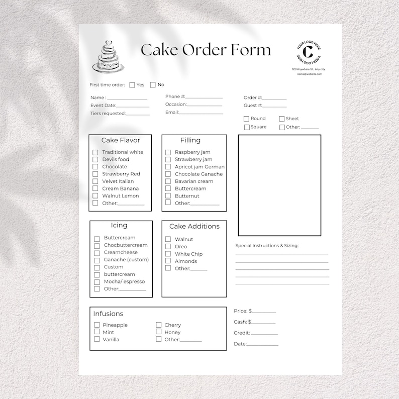 Editable Cake Order Form, Bakery Sheet, Canva Template (A4, US Letter ...