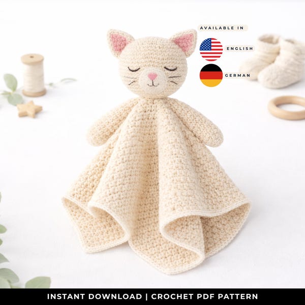 Crochet Cat Lovey Pattern | Beginner Friendly Security Blanket PDF (English German)