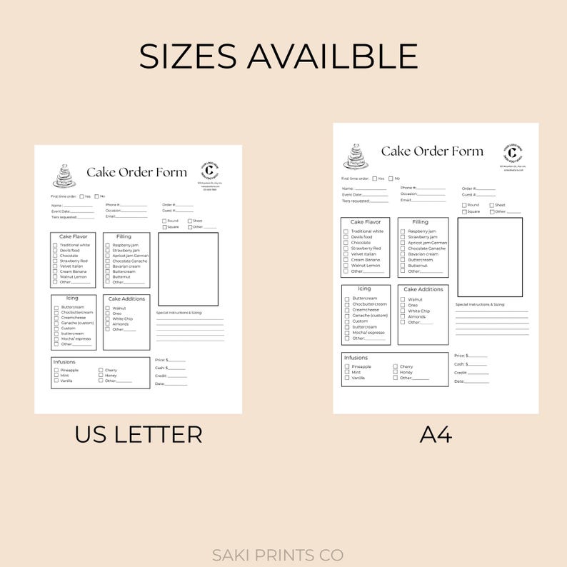 Cake order form template