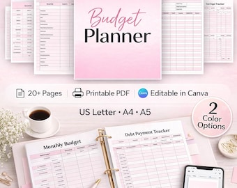 Printable Budget Planner, Monthly Weekly Paycheck Tracker (PDF & Canva)