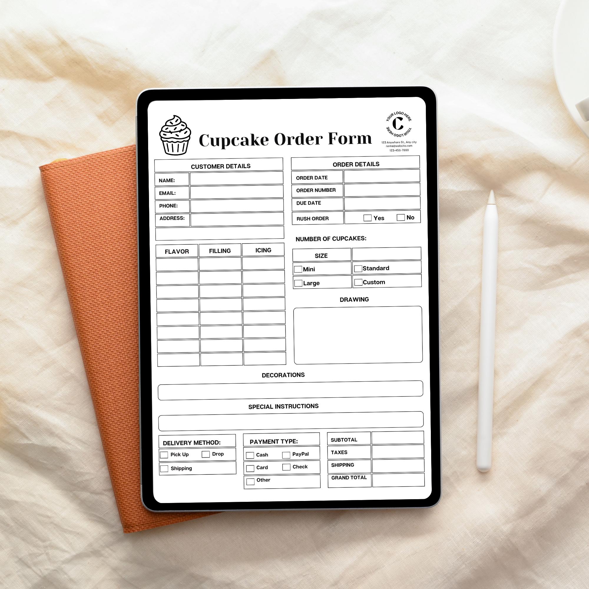 Cupcake Order Form Template | Editable Canva Bakery Form | Printable ...